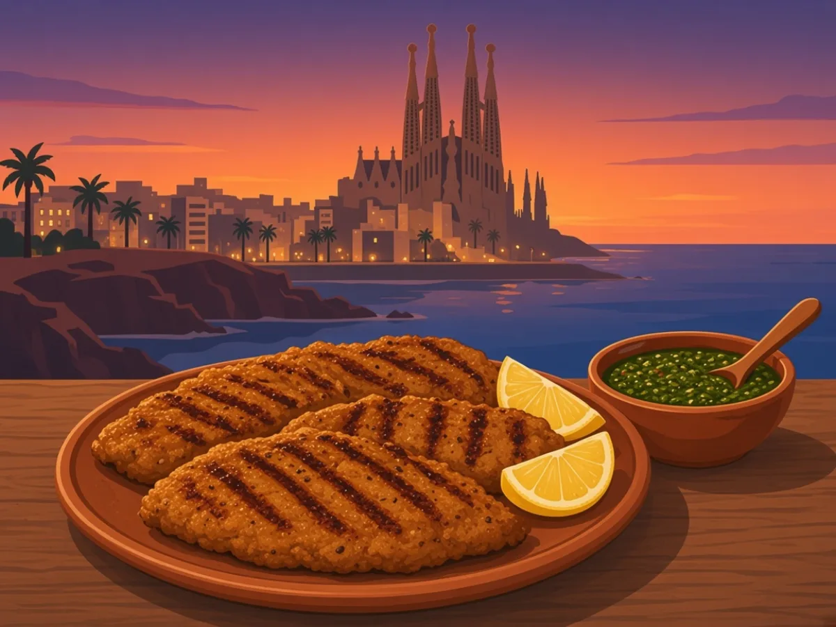 Grilled mollejas with lemon and chimichurri — offal is a personality test on a Spanish parrilla menu