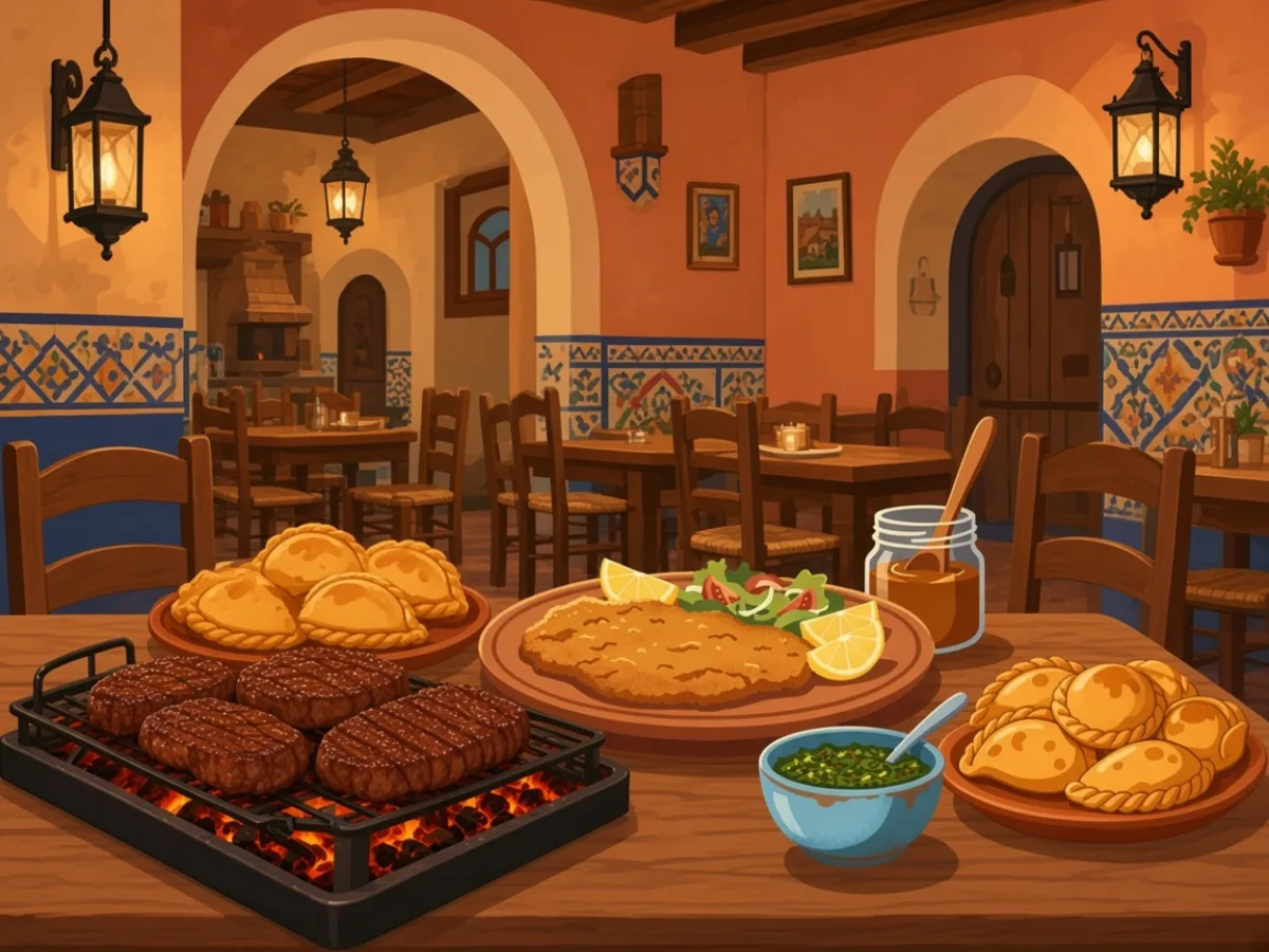 Mixed table with two steaks and a pile of empanadas — a group does not need every viscera