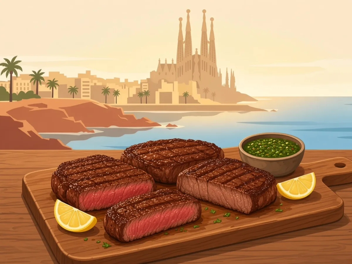 Two steaks of different doneness on a board with chimichurri — ask for colour, not only ‘al punto’